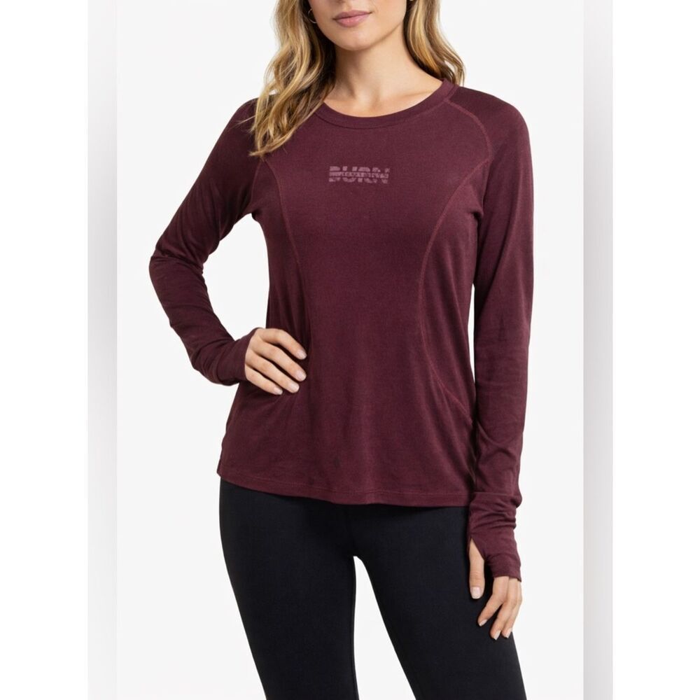 Burn Boot Camp Maroon Long Sleeve Athletic Top Size Small Thumbholes Size Small